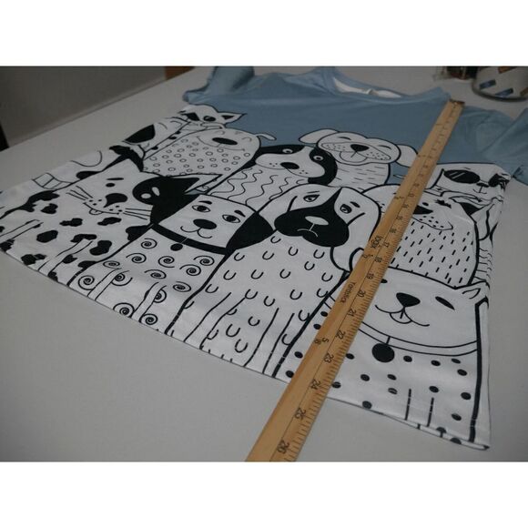 Light Blue & White Dogs Furry Friends Crewneck Short Sleeve Tee S - Picture 6 of 8